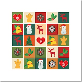 Christmas pattern with multiple seasonal decorations Posters and Art